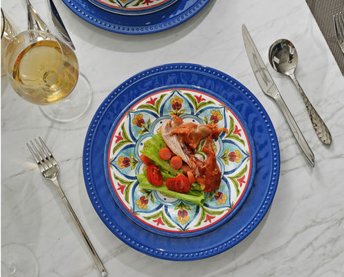 ชุดอาหารเย็นเมลามีน, ชุดจาน 12 ชิ้นสำหรับ 4, ชุดจานและชามอาหารเย็นกลางแจ้ง, เครื่องล้างจานปลอดภัยปลอดสาร BPA (Re