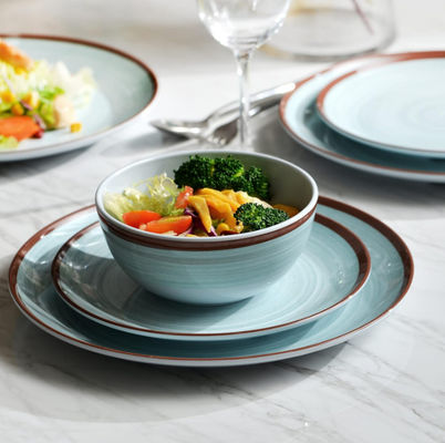 สีเขียว 12pc Melamine อาหารเย็นชุดจานและถ้วย Morden