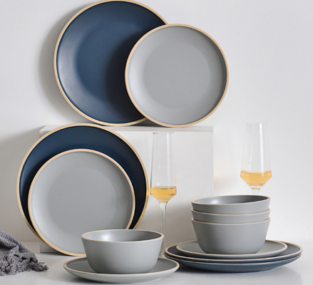 Gufaith Melamine ชุดจานอาหาร ชุดจานและจาน ชุดจานสําหรับ 4 ชุดจานกลางแจ้ง สีฟ้าและสีเทา