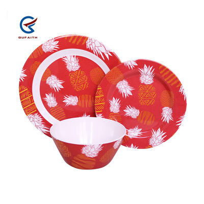 3PCS ชุดเครื่องรับประทานอาหาร Melamine สีแดง สําหรับการตั้งแคมป์