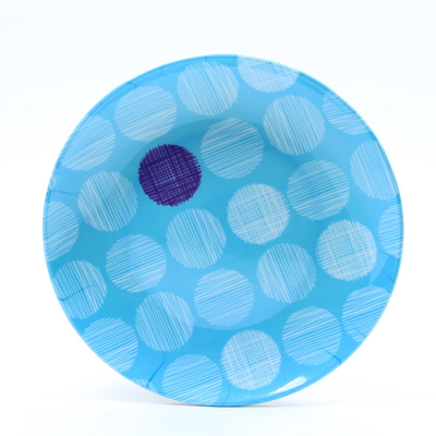 สีน้ําเงินกระจ่างกลม Melamine กระเบื้องโต๊ะ ความทนทานสูง สําหรับร้านอาหาร